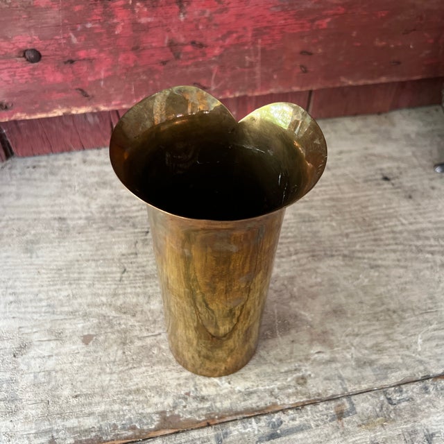 Mid-Century Modern Vintage Brass Fluted Vase 9"x5" India Handmade Decorative Accent For Sale - Image 3 of 11