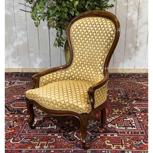 Napoleon III 19th century walnut chaise longue - W=60cm, H=97cm, seat H=42cm, D=67cm.