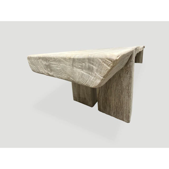 Andrianna Shamaris Bleached Teak Wood Long Bench For Sale - Image 4 of 18