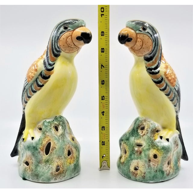 Pair 1960s Vintage Italian Parrot Figurines Sculptures Both Signed