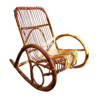 Mid-Century Rattan Rocker attrib. Franco Albini For Sale