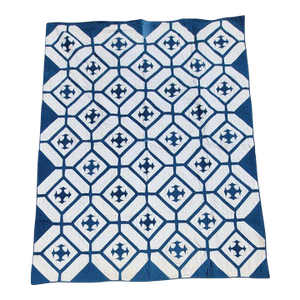 19Thc Blue & White Geometric Quilt