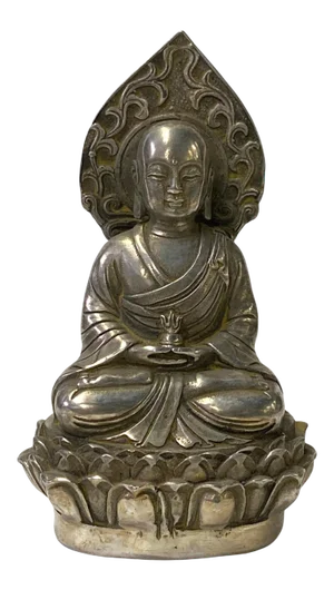 Chinese Oriental Silver Color Metal Lohon Monk Meditation Figure