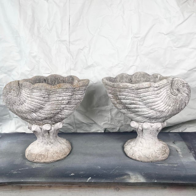 Vintage Cast Stone Nautilus Shell Planters- A Pair For Sale - Image 9 of 12