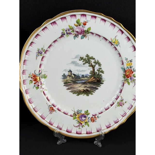 German Porcelain Plates with Hand Painted Landscapes from O.F.L., 19th Century, Set of 2 For Sale - Image 6 of 9