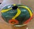 Allain Guillot French Studio Art Glass Vase, Turquoise Foil With Red Murrine and Yellow Bands, Signed m.06-50 For Sale - Image 4 of 11