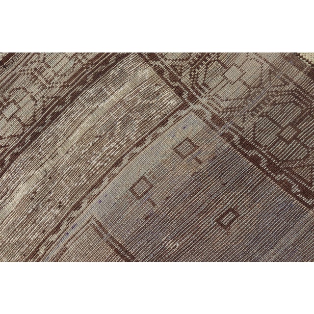 Mid 20th Century Geometric Tribal Vintage Turkish Oushak Rug in Brown Cream Light Blue and Tan For Sale - Image 13 of 13