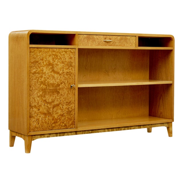 Mid-Century Modern Scandinavian Elm and Burr Low Open Bookcase by Bodafors, 1950 For Sale