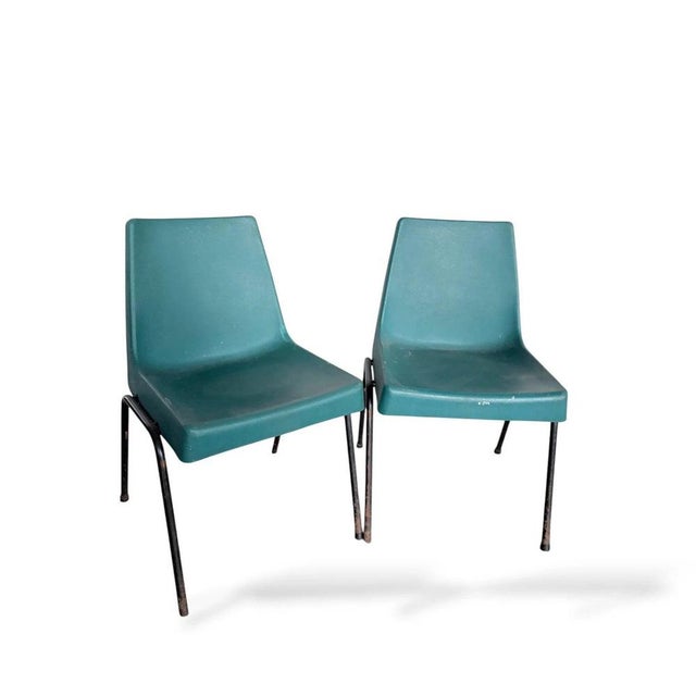 Mid-Century Industrial Turquoise Plastic Dining Chairs from Morris of Glasgow, Set of 2 For Sale - Image 4 of 7