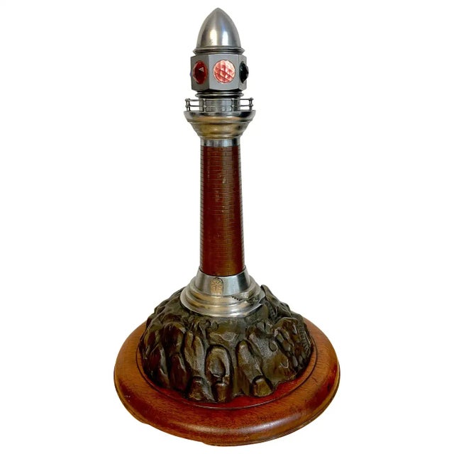 Early 20th Century French Art Deco Bronze, Steel, Crystal and Wood Model of a Lighthouse Lamp For Sale - Image 12 of 12