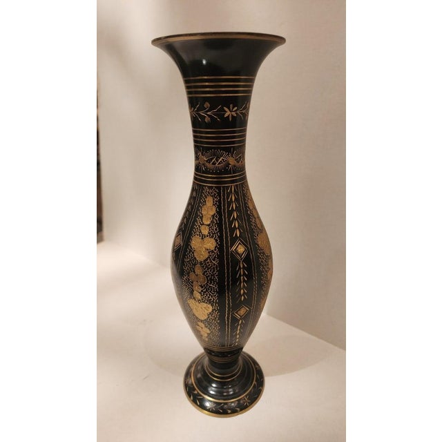 Indian Vintage Indian Engraved Floral Metal Vase For Sale - Image 3 of 7