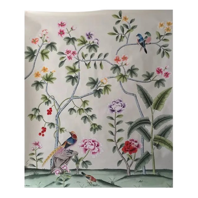 48"*48", Hand Painted Silk Chinoiserie Wallpaper Panel For Sale