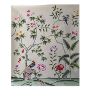 48"*48", Hand Painted Silk Chinoiserie Wallpaper Panel