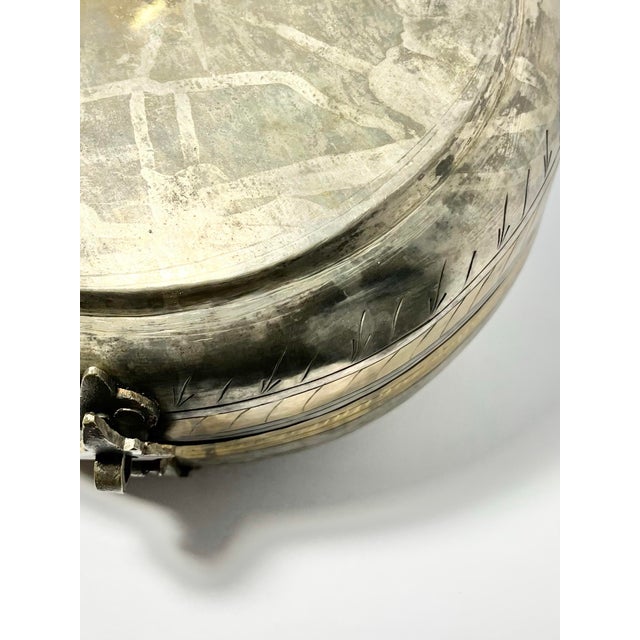 1970s Vintage Silver & Brass Tone Engraved Handmade Round Chapati Bread Box For Sale - Image 12 of 12