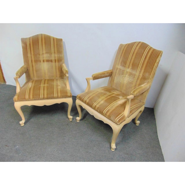 French Louis XV Style Cream Painted Lounge Chairs - a Pair For Sale - Image 3 of 10