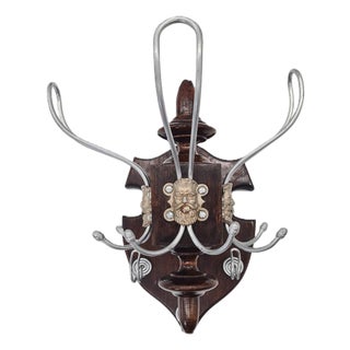 Antique Wall Hook in Wood and Metal, 1890s For Sale