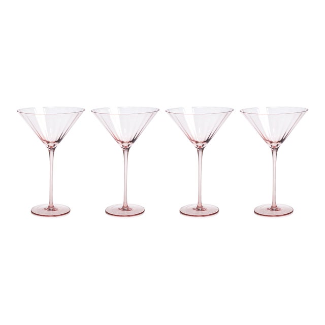 Contemporary Malden 4-Piece Set Optic Martini Glasses, Pink For Sale - Image 3 of 3