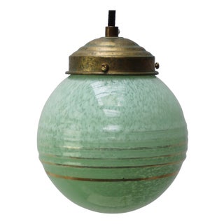 French Clichy Green Reeded Glass Pendant Lamp For Sale