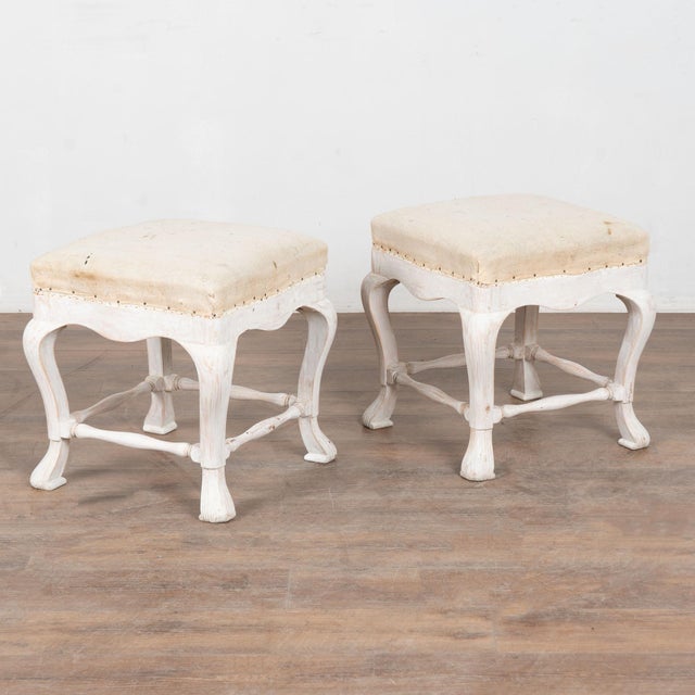20th Century Swedish White Tabouret Pair of Stools For Sale - Image 10 of 10