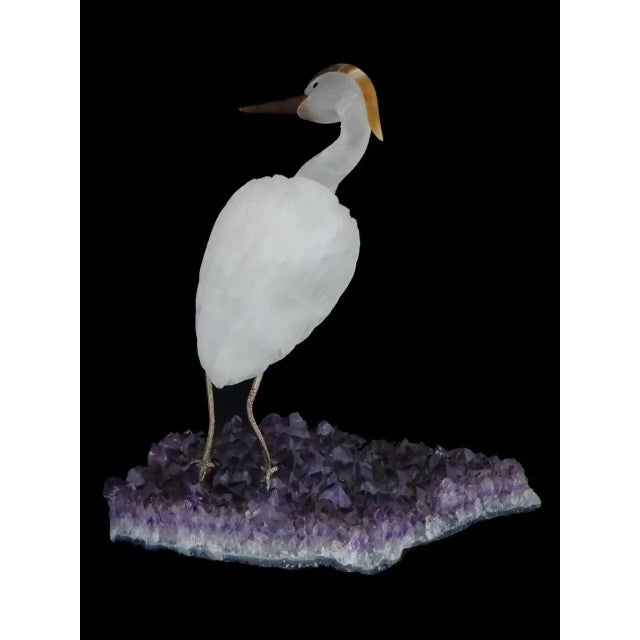 Early 20th Century Rock Crystal and Agate Bird Sculpture on Amethyst Base For Sale - Image 5 of 8