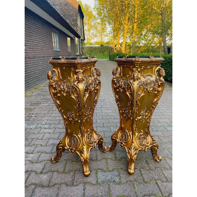 1990s Italian Baroque Gold Resin Pedestals - Pair of 2 Pc For Sale - Image 10 of 17