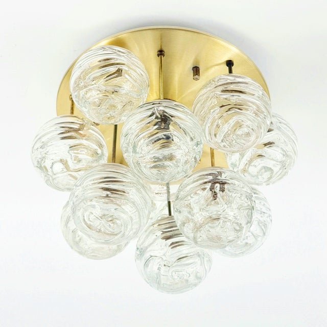 Mid-Century Modern Mid-Century Sputnik Murano Glass & Brass Flush Mount from Doria, Germany,1970s For Sale - Image 3 of 11