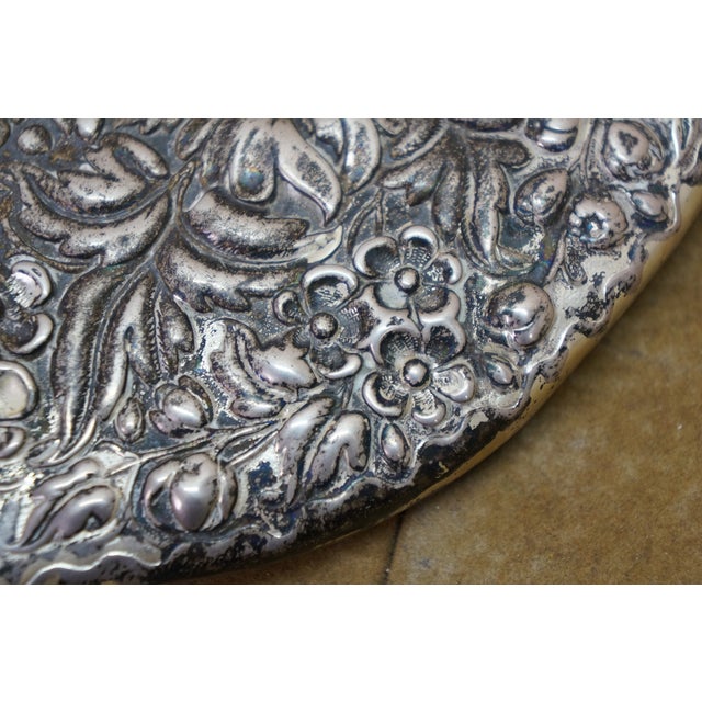 Antique Dominick & Haff Repousse Sterling Silver Beveled Hand Vanity Mirror 11" For Sale - Image 12 of 13