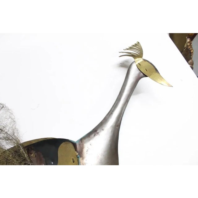 1960s Vintage Bronze Blue Peacock on Branch Wall Sculpture For Sale - Image 5 of 6