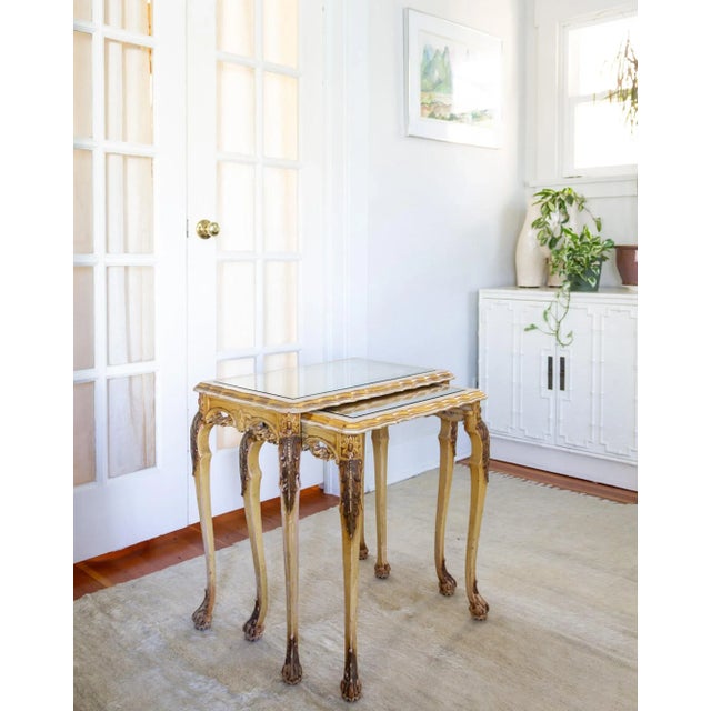 1930s French Louis XV Style Hand Painted Nesting Tables For Sale - Image 9 of 12