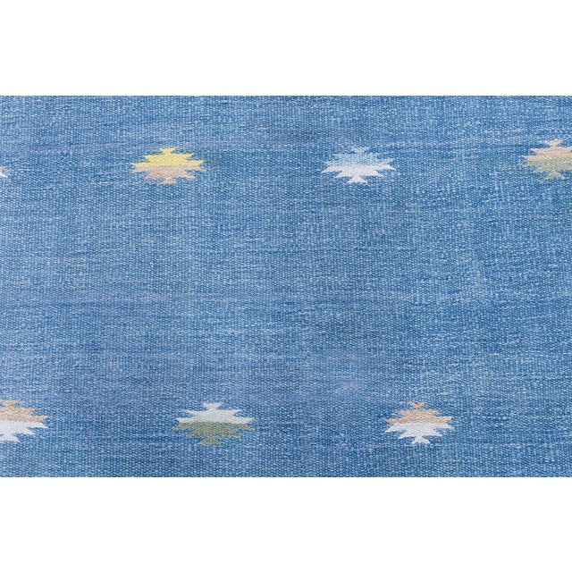 Textile Doris Leslie Blau Indian Dhurrie Vintage Geometric Blue Flatweave Cotton Rug For Sale - Image 7 of 9