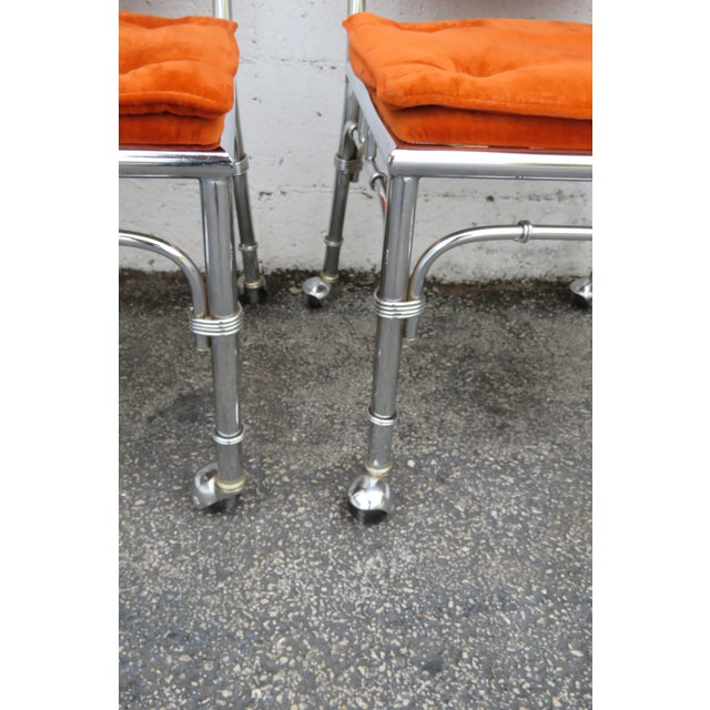 Chrome Bamboo Glass Top Dining Dinette Table With 4 Chairs on Casters 6289 For Sale - Image 10 of 18