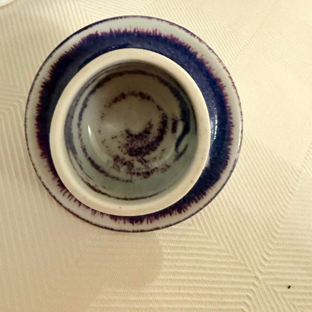 Late 20th Century Edgecomb Potters Maine Blue and Black Drip Glaze Lidded Urn Form Jar For Sale - Image 5 of 9