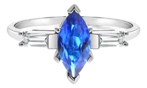 Marquise Sapphire Diamond Engagement Ring 14k White Gold, Size 7