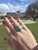 A striking mid-century Italian design, this vintage ring centers on a captivating oval turquoise cabochon in a vivid...