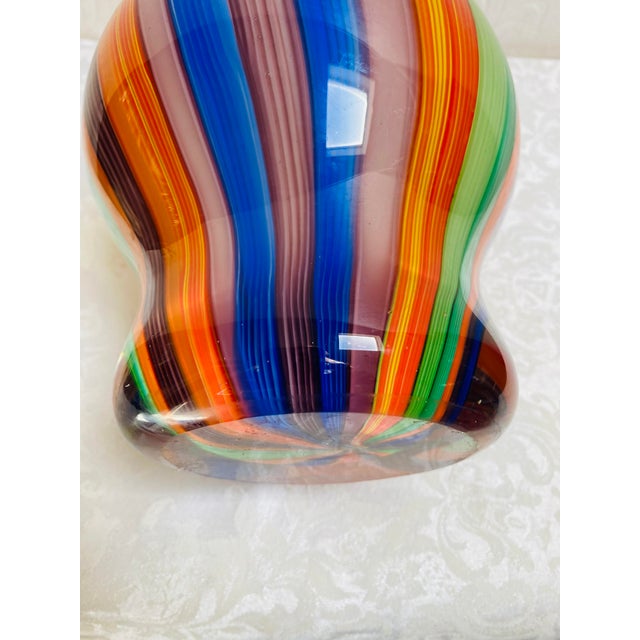 Vintage Millefiori Striped Italian Murano Attributed Heavy Glass Paperweight Vase For Sale - Image 6 of 11