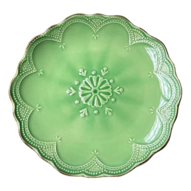 Retro-Style Handmade Embossed Ceramic Plate For Sale