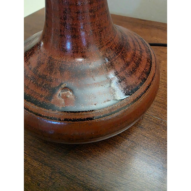 Vintage French Mid Century Brown Stoneware Studio Pottery Lamp C. 1960s For Sale In Sacramento - Image 6 of 16