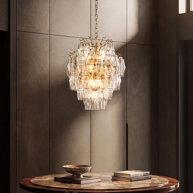 Aloadecor Hand-Blown Glass Chandelier in Warm Brass For Sale In Houston - Image 6 of 9