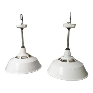 1950s Smoot Holman Industrial White Enamel Pendant Lights - a Pair For Sale