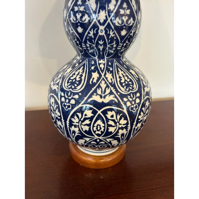 2020s Lauren Ralph Lauren Blue White Double Gourd Porcelain Lamp With Floral Motif, Pair Available For Sale - Image 5 of 10