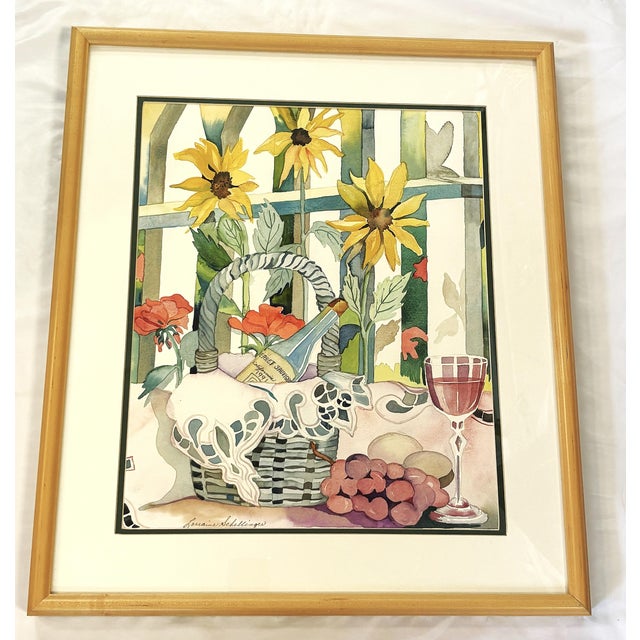Beautifully done original signed and framed watercolor painting of an 'Afternoon Cabernet' by Lorraine Schellinger...