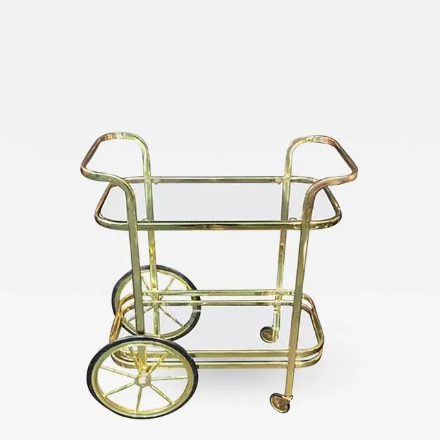 Metal Modern Brass Tone Milo Baughman Style Bar Cart For Sale - Image 7 of 7