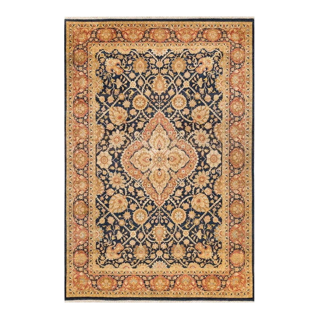 Vintage Moroccan Hand Knotted Wool Area Rug, Navy Blue - 6'2" X 9'0" For Sale