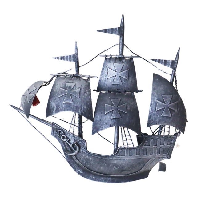 Spanish Galleon Columbus' Santa Maria Sailing Ship Wall Lamp in Wrought Iron, 1950s For Sale