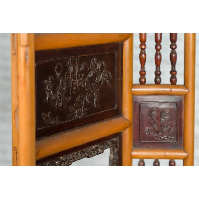 Wood Chinese Qing Dynasty 19th Century Bamboo Washstand with Lacquered Panels For Sale - Image 7 of 13