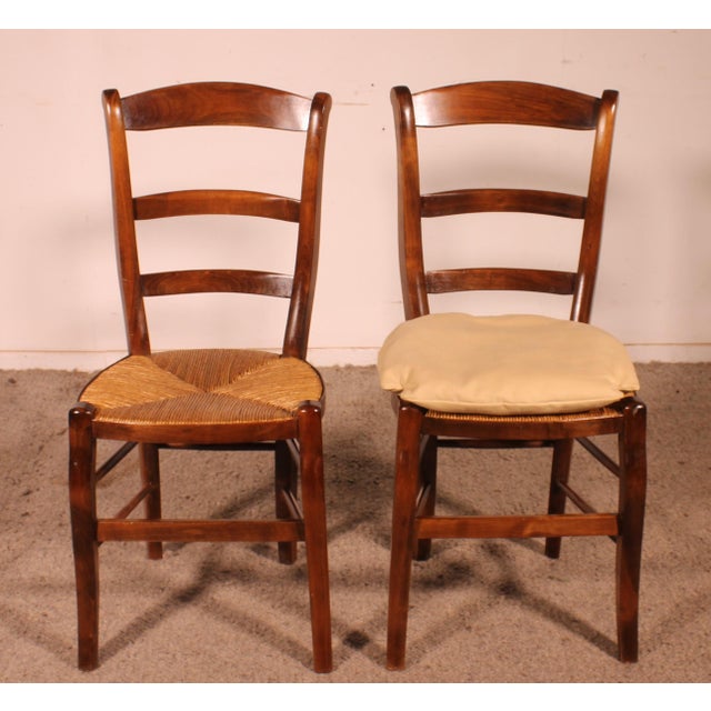 Straw-Seated Cherrywood Chairs, 1970s, Set of 8 For Sale - Image 3 of 13