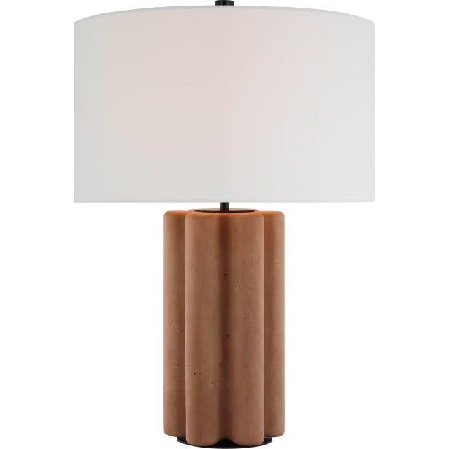 Modern Kelly Wearstler by Visual Comfort Signature Vellig Medium Table Lamp in Terracotta Stained Concrete with Linen Shade For Sale - Image 3 of 3