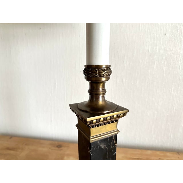 Vintage Black Marble Lamp With Toile Fabric Shade For Sale - Image 4 of 12