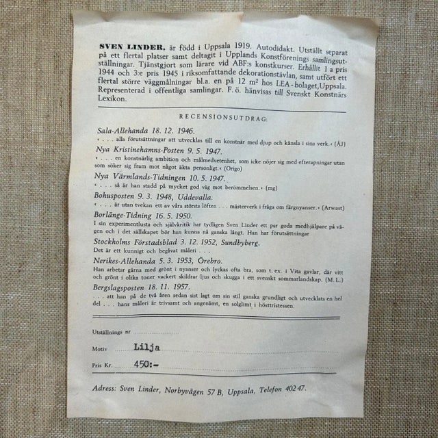 Sven Linder, Lily, 1970s, Oil on Canvas, Framed For Sale - Image 14 of 15