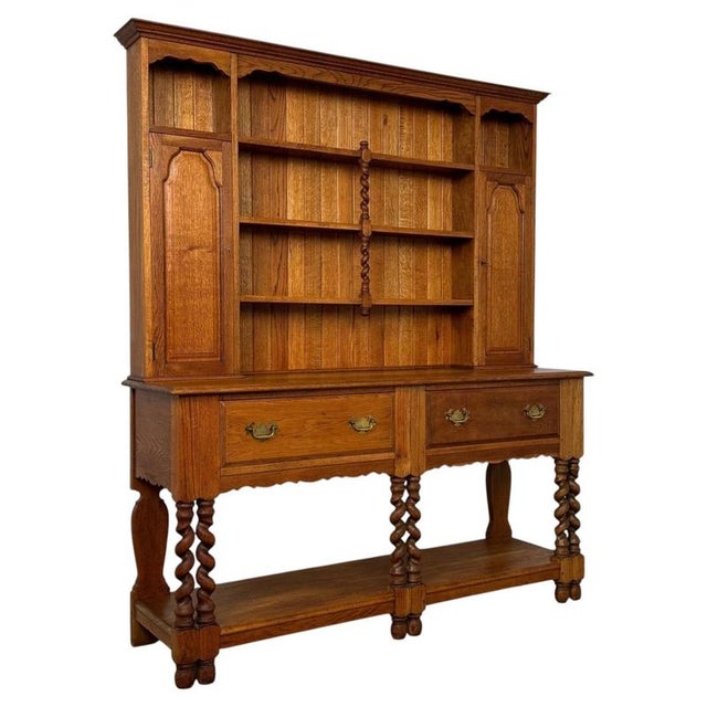 Antique Early 20th Century English Barley-Twist Golden Oak Dresser For Sale - Image 6 of 13